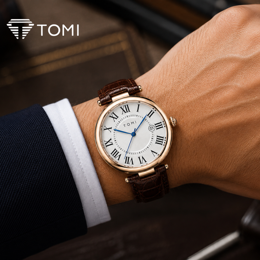 TOMI T-075 Premium Date Analog Quartz Watch – Golden Brown