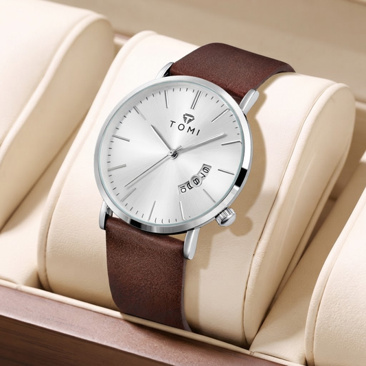 TOMI Ministry T-018 Slim Analog Watch – Silver Brown