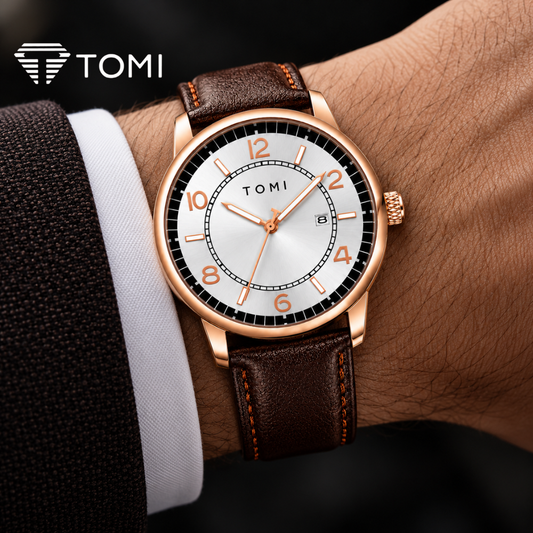 TOMI T-025 Modern Edge Men's Classic Analog Watch - Golden Brown