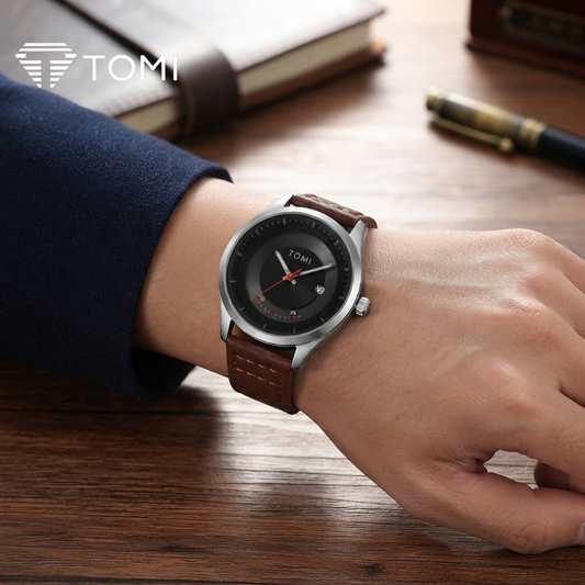 TOMI T-099 Signature Business Analog Watch – Silver Brown