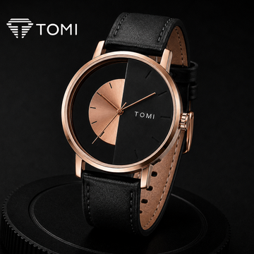 TOMI T-080 Prestige Transparent Dial Watch – Golden Black
