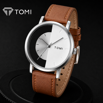 TOMI T-080 Prestige Transparent Dial Watch – Silver Brown