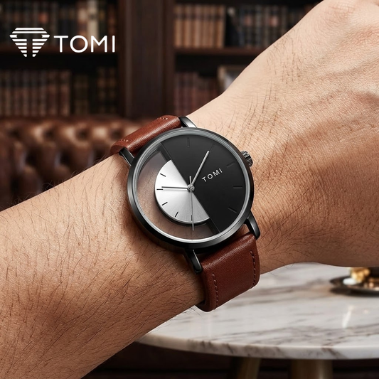 TOMI T-080 Prestige Transparent Dial Watch – Black Brown