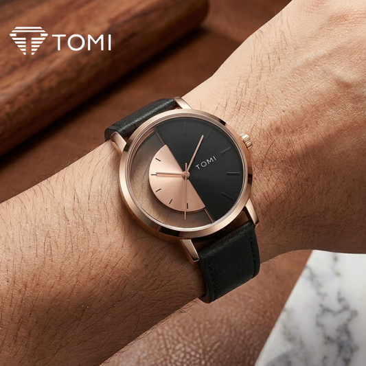 TOMI T-080 Prestige Transparent Dial Watch – Golden Black