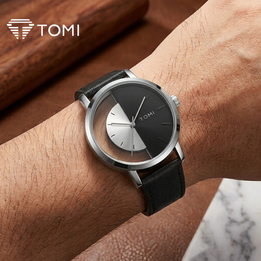 TOMI T-080 Prestige Transparent Dial Watch – Silver Black
