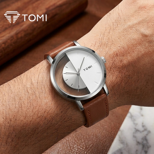 TOMI T-080 Prestige Transparent Dial Watch – Silver Brown