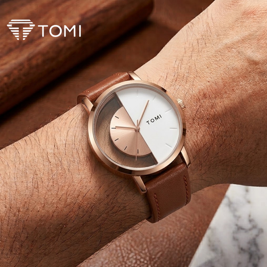 TOMI T-080 Prestige Transparent Dial Watch – Golden Brown