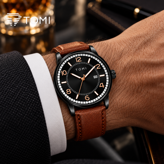 TOMI T-025 Modern Edge Men's Classic Analog Watch - Black Brown