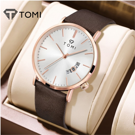 TOMI Ministry T-018 Elegant Slim Watch – Golden Brown