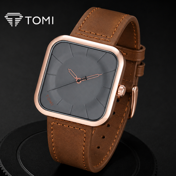 TOMI T-093 Elegant Square Dial Watch for Men - Golden Brown