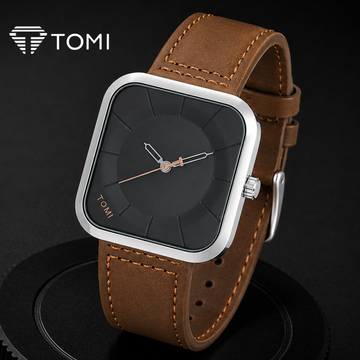 TOMI T-093 Elegant Square Dial Watch for Men - Silver Brown