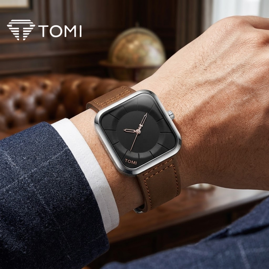 TOMI T-093 Elegant Square Dial Watch for Men - Silver Brown