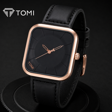 TOMI T-093 Elegant Square Dial Watch for Men - Golden Black