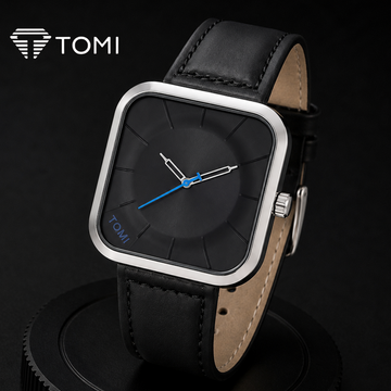 TOMI T-093 Elegant Square Dial Watch for Men - Silver Black