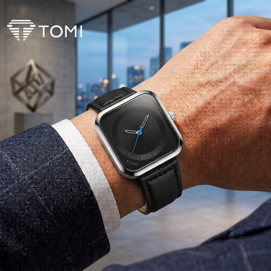 TOMI T-093 Elegant Square Dial Watch for Men - Silver Black