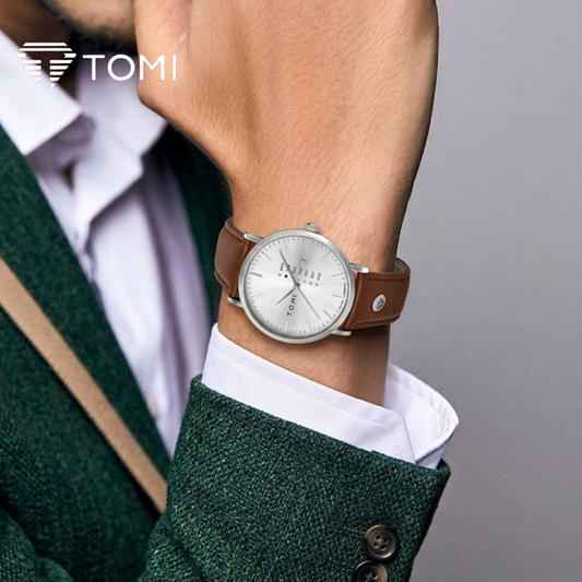 TOMI T-019 Classic Day Date Analog Watch for Men - Silver Brown