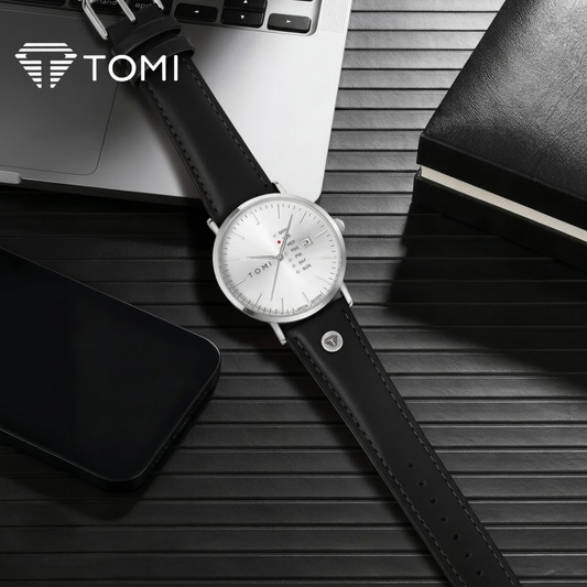 TOMI T-019 Classic Day Date Analog Watch for Men - Silver Black