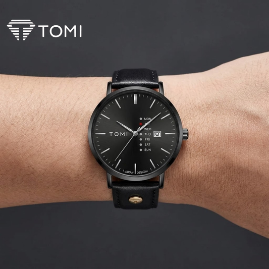 TOMI T-019 Classic Day Date Analog Watch for Men - Full Black