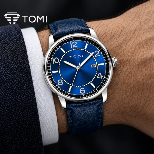 TOMI T-025 Modern Edge Men's Classic Analog Watch - Silver Blue