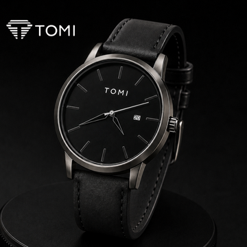 TOMI T-071 Timeless Edition Round Dial Watch with Date – Full Black