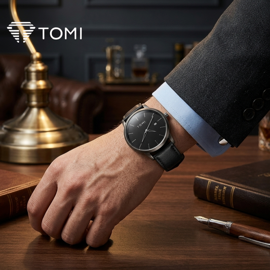 TOMI T-071 Timeless Edition Round Dial Watch with Date – Full Black