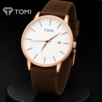 TOMI T-071 Timeless Edition Round Dial Watch with Date – Rose Gold Brown
