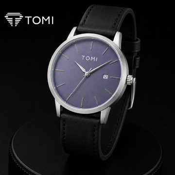 TOMI T-071 Timeless Edition Round Dial Watch with Date – Silver Blue
