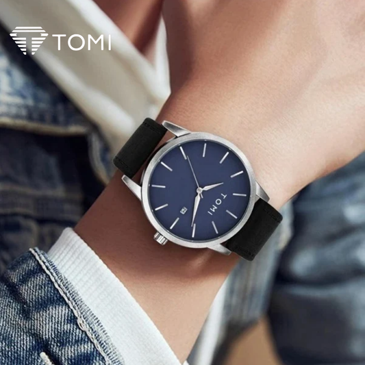 TOMI T-071 Timeless Edition Round Dial Watch with Date – Silver Blue