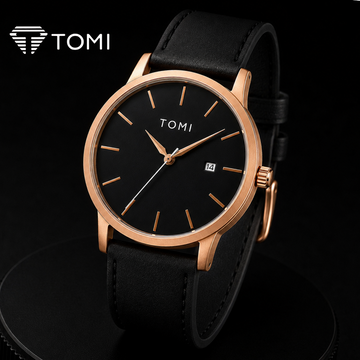 TOMI T-071 Timeless Edition Round Dial Watch with Date – Golden Black