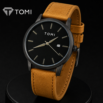 TOMI T-071 Timeless Edition Round Dial Watch with Date – Black Brown