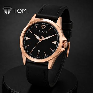 TOMI T-041 Iconic Strap Watch With Date – Golden Black