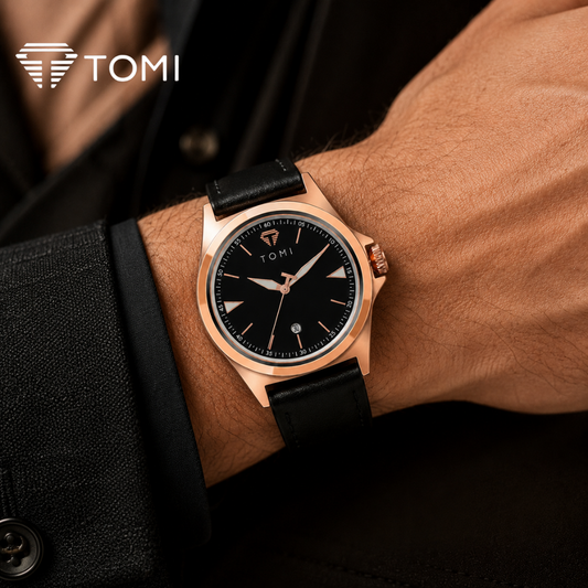TOMI T-041 Iconic Strap Watch With Date – Golden Black