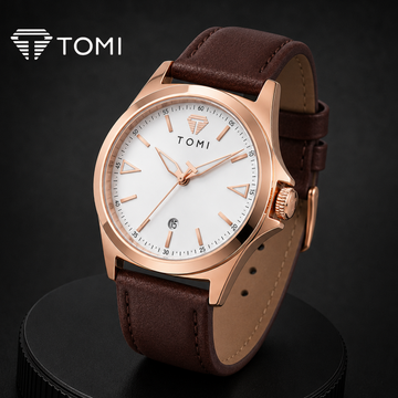 TOMI T-041 Iconic Strap Watch With Date – Golden Brown