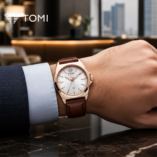 TOMI T-041 Iconic Strap Watch With Date – Golden Brown