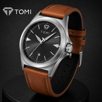 TOMI T-041 Iconic Strap Watch With Date – Silver Brown