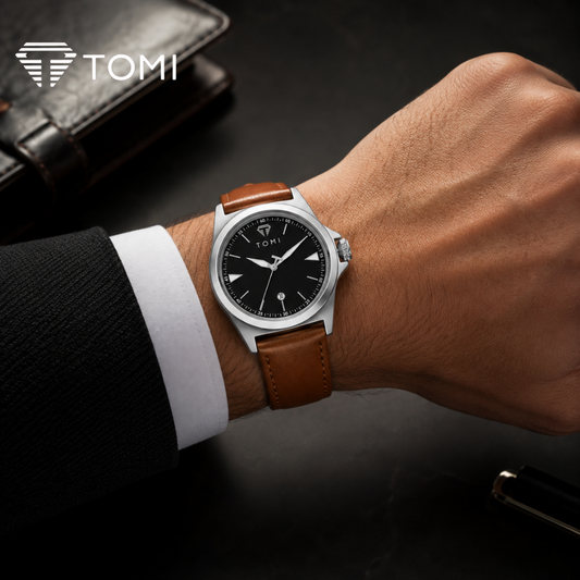 TOMI T-041 Iconic Strap Watch With Date – Silver Brown
