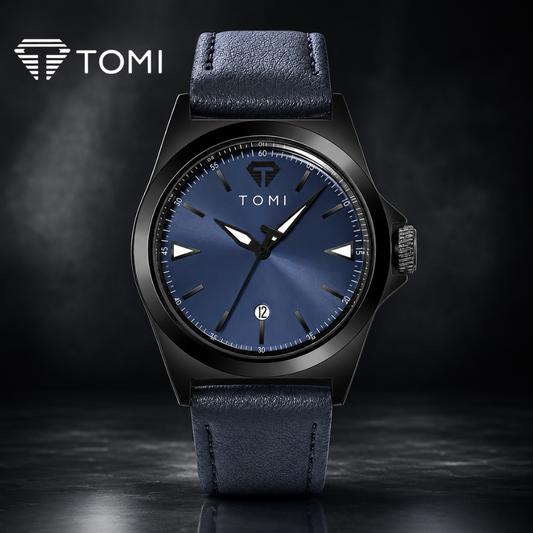 TOMI T-041 Iconic Strap Watch With Date – Black Blue