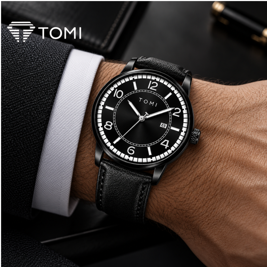 TOMI T-025 Modern Edge Men's Classic Analog Watch - Full Black