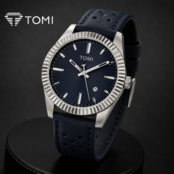 TOMI T-098 Round Dial Date Watch for Men – Silver Blue