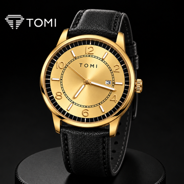 TOMI T-025 Modern Edge Men's Classic Analog Watch - Golden Black