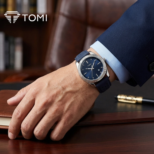 TOMI T-098 Round Dial Date Watch for Men – Silver Blue