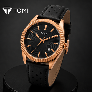 TOMI T-098 Round Dial Date Watch for Men – Golden Black