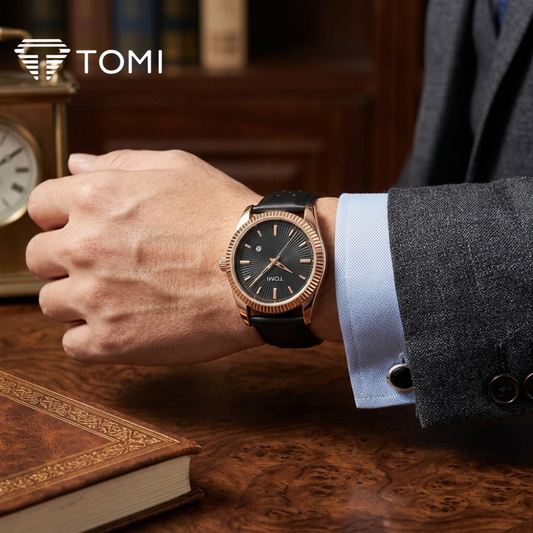 TOMI T-098 Round Dial Date Watch for Men – Golden Black