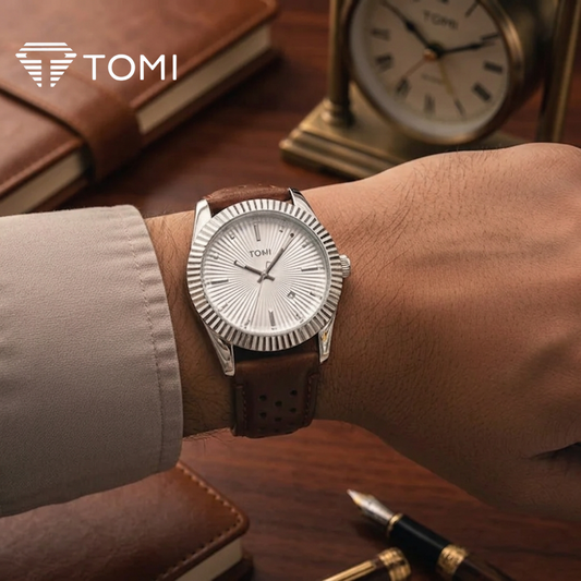 TOMI T-098 Round Dial Date Watch for Men – Silver Brown