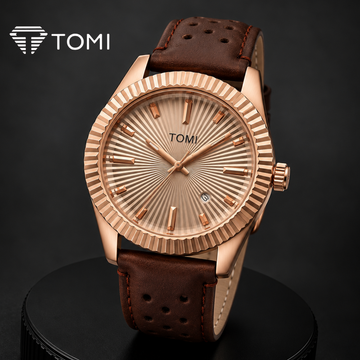TOMI T-098 Round Dial Date Watch for Men – Golden Brown