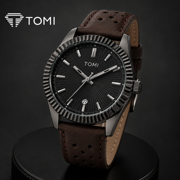 TOMI T-098 Round Dial Date Watch for Men – Black Brown