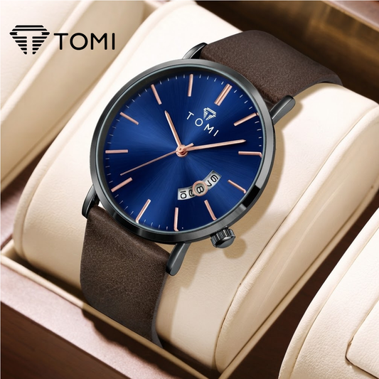 TOMI Ministry T-018 Classic Slim Analog Watch – Blue Brown