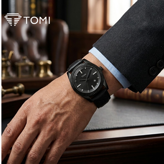 TOMI T-098 Round Dial Date Watch for Men – Full Black