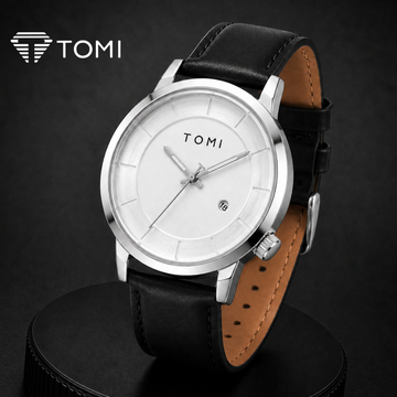 TOMI T-101 Distinct Date Analog Watch For Men – Silver Black
