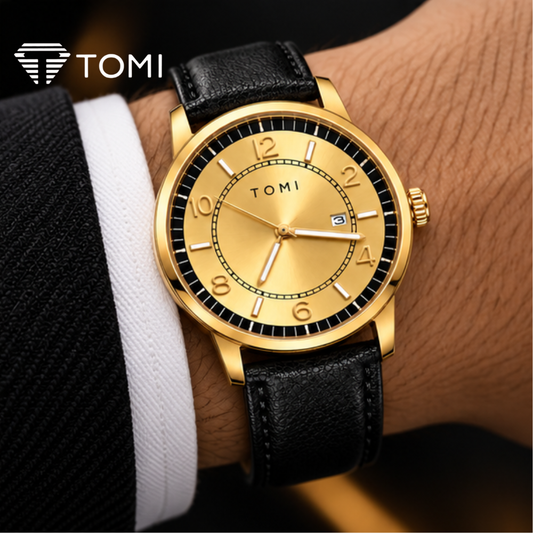 TOMI T-025 Modern Edge Men's Classic Analog Watch - Golden Black